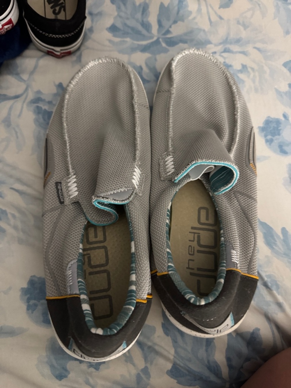 Hey Dude Kids Slip-On Sneakers in Light Gray with Teal Accents